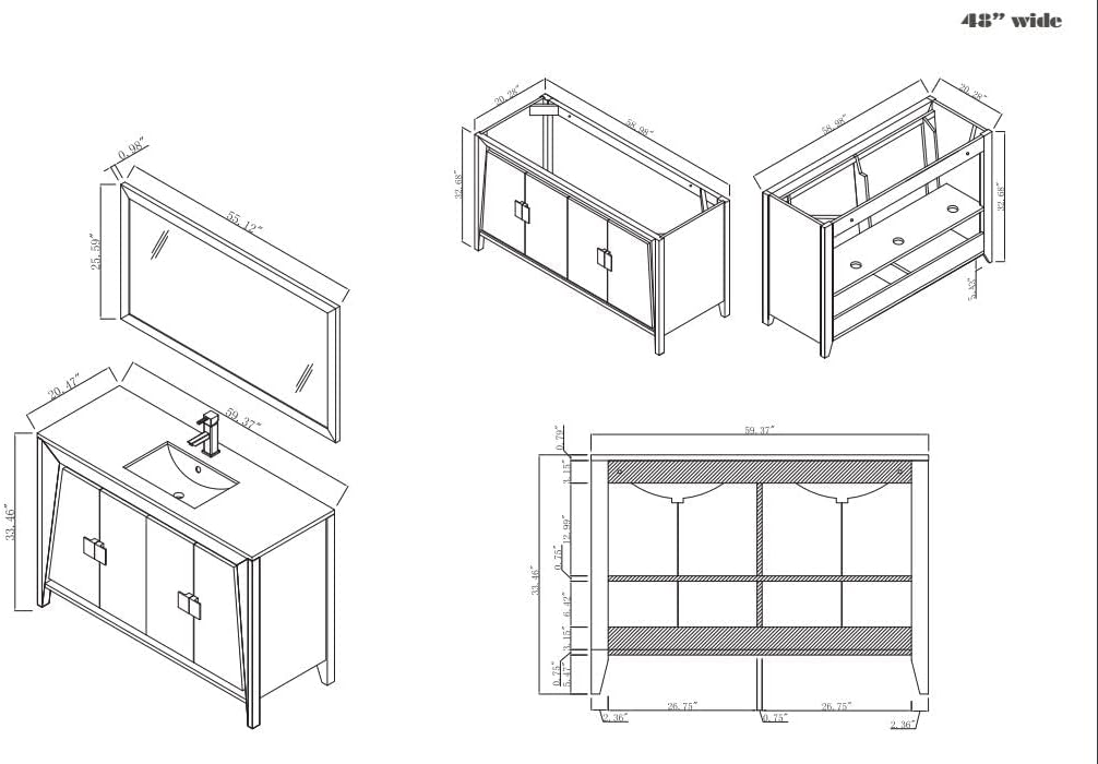 60" Tennant Brand Larvotto Light Wheat Contemporary Double Sink Bathroom Vanity CL-22WV60-QT