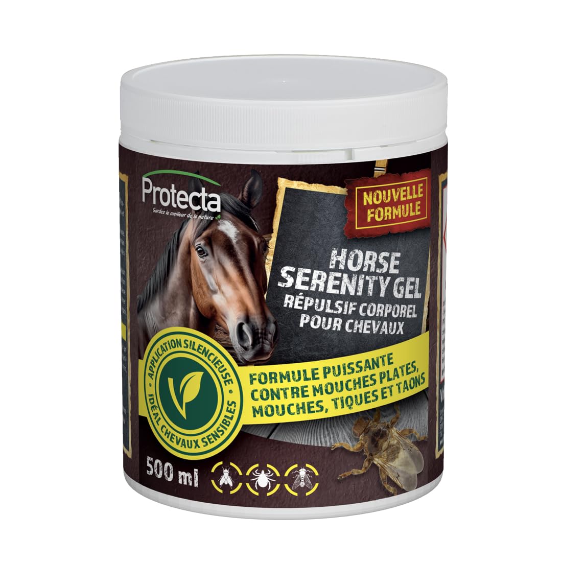 Protecta® Gel Répulsif Mouches  Taons  Moustiques  Tiques pour Chevaux 500 ml - Formule Puissante aux Extraits de Plantes - Application sur le Cheval pour la Protection des Yeux  des Oreilles (500 ml)