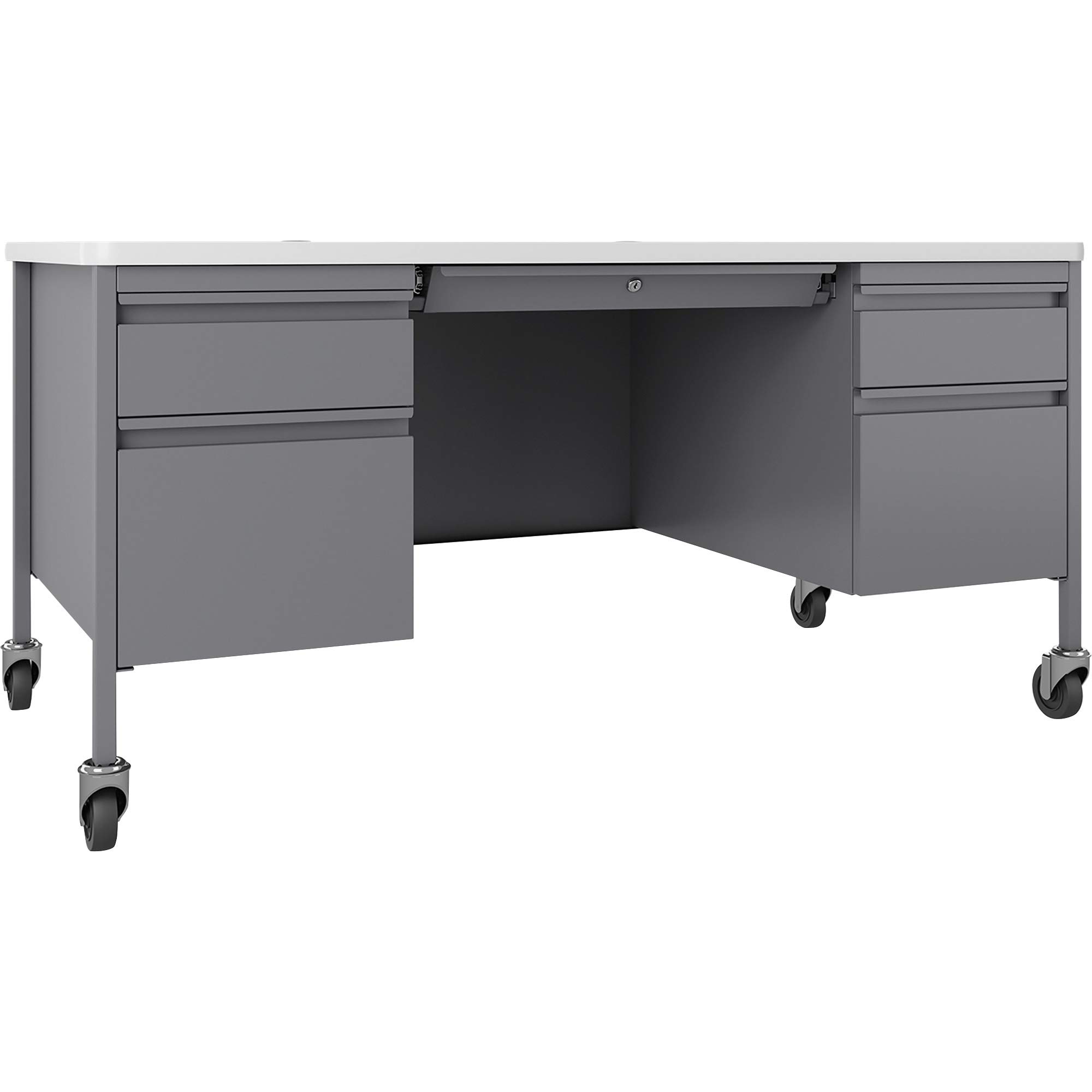 Lorell Fortress White/Platinum Steel Teachers Desk