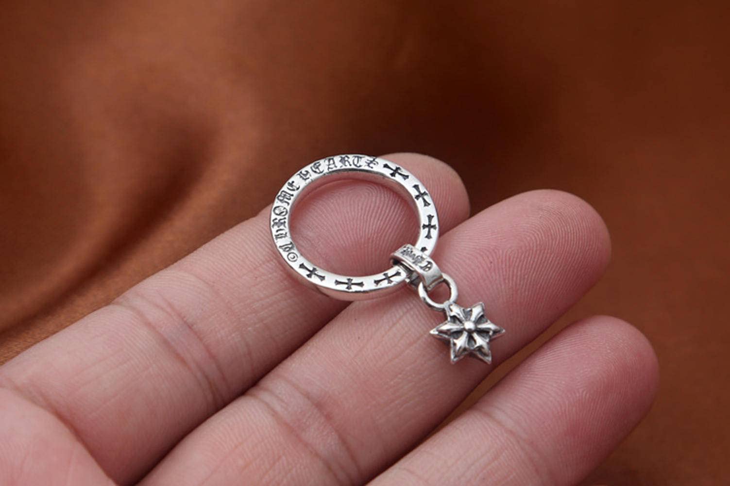 Sterling Metal Open Finger Ring S925 Sterling Metal Jewelry, Vintage Thai Metal Personality Cross Six-Pointed Star Pendant Couple Ring Gifts for Lover Metal, 15#
