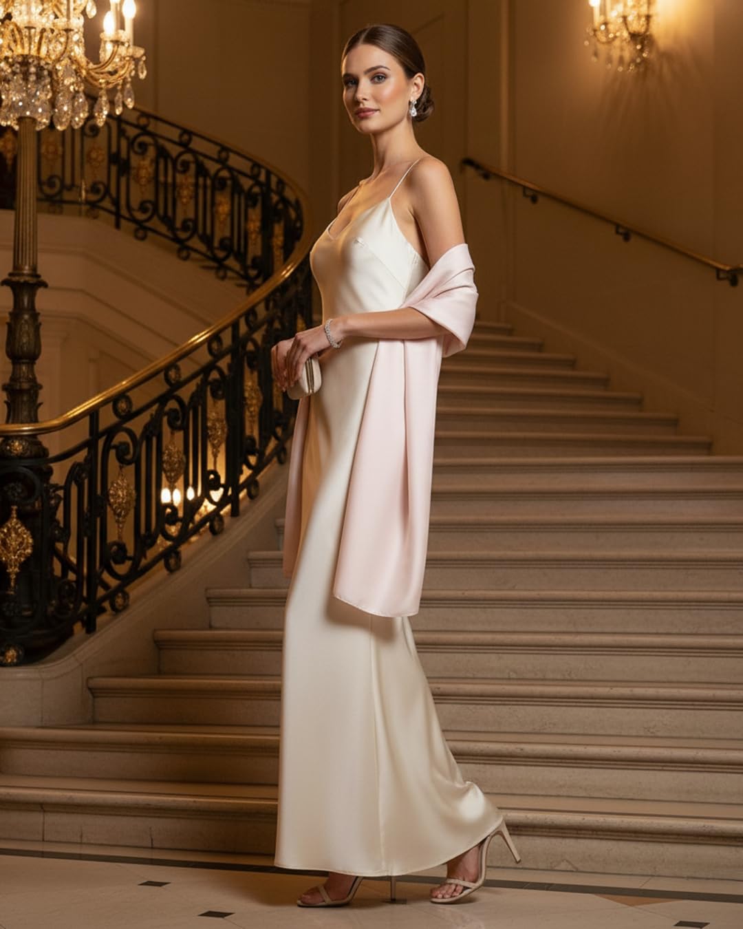 Étole Femme Mariage Chic, Châle Élégant en Soie 180x90 cm, Foulard Léger pour Robe de Soirée, Accessoire de Cérémonie Été