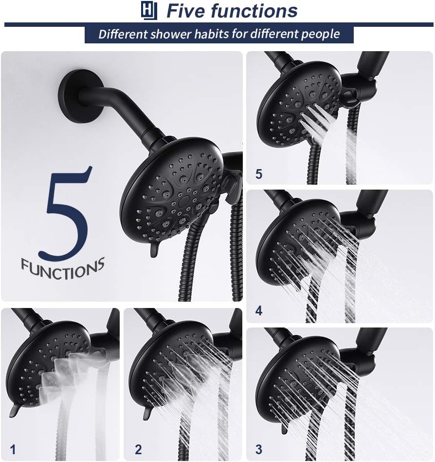 Flаѕh Sаlе Buу 1 gеt 1 Shower Combo Set, HOMELODY Shower Head System with Valve High Pressure Kit 35 Settings 5 Dual 2 in 1 Showerhead & Handheld, Matte Black Shower Trim Kit, 3-way Water Diverter, with Shower Hose