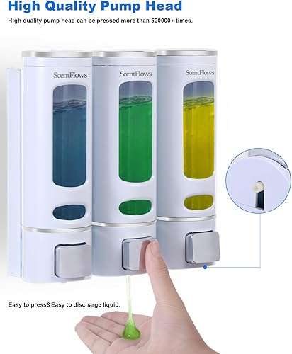 Miniatura 3 de Dispensadores de champú para ducha, dispensador de jabón montado en la pared, 3 cámaras, acondicionador y jabón corporal, juego de dispensador