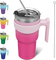 Vista 13 de BJPKPK - Vaso de 10 onzas con asa, vaso aislado con tapa y pajilla de acero inoxidable, taza de viaje para café, color lavanda