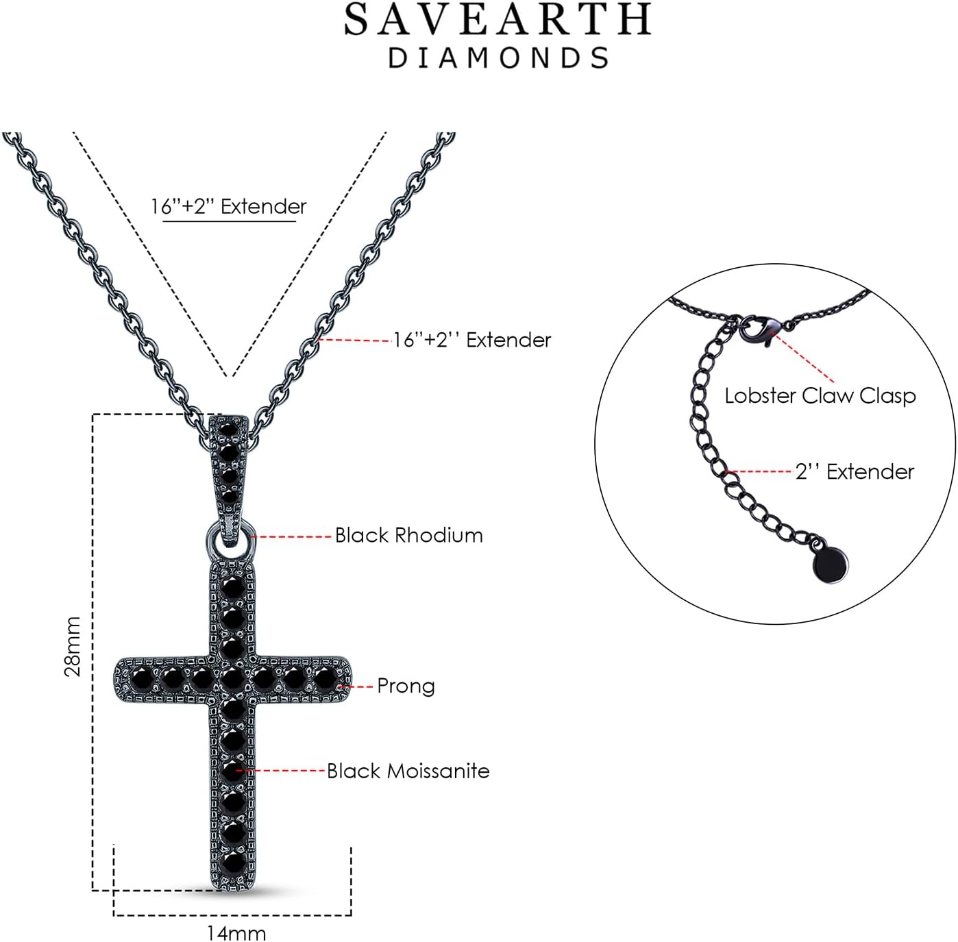 18K Gold Plated Moissanite Cross Necklace | 0.36 Ctw Moissanite Diamond Jesus Christian Religious Crucifix Pendant Necklace for Men Women | 16"+2” Adjustable Chain