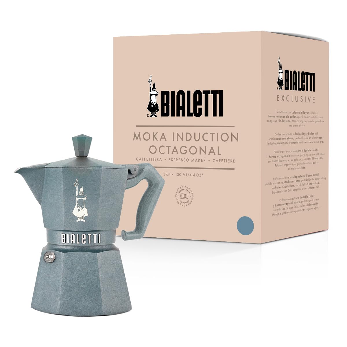 Bialetti Moka Exclusive Induction 3 Tasses, cafetière italienne aluminium acier