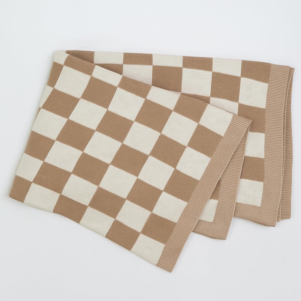 Cotton Knitted Checkered Baby Blanket for Boys and Girl Soft Cozy Lightweight Receiving Blanket for Nursery Baby Shower Birthday Newborn Infant Toddler Kids Gift Idea Sage Green-30x30