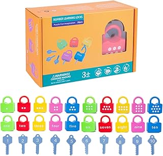 10 Pcs ABS Unlock Key Toys Lock and Key Toy for Toddlers with Keys 123 Dots Numbers Matching and Counting Toys Children Graphic Pairing Cognition Montessori Early Education Key Digital Unlock Toys