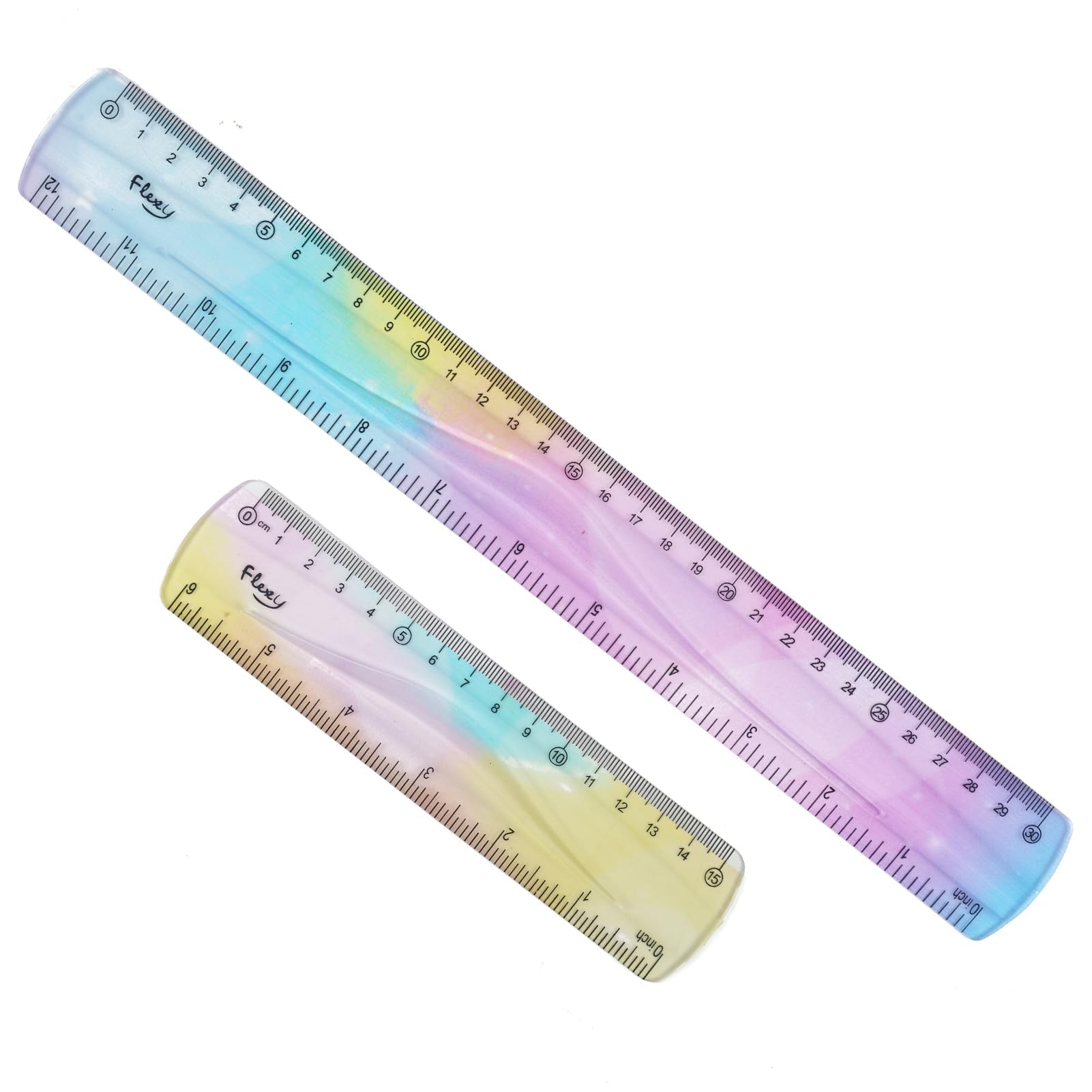 2 Pcs Flexible Ruler 30/15 cm 12/6 inch, Bendy Ruler, Colorful Rulers, Unbreakable Bendable Straight Rulers Dual Scale Metric and Imperial Shatterproof Measuring Tool for School Office Artist Engineer