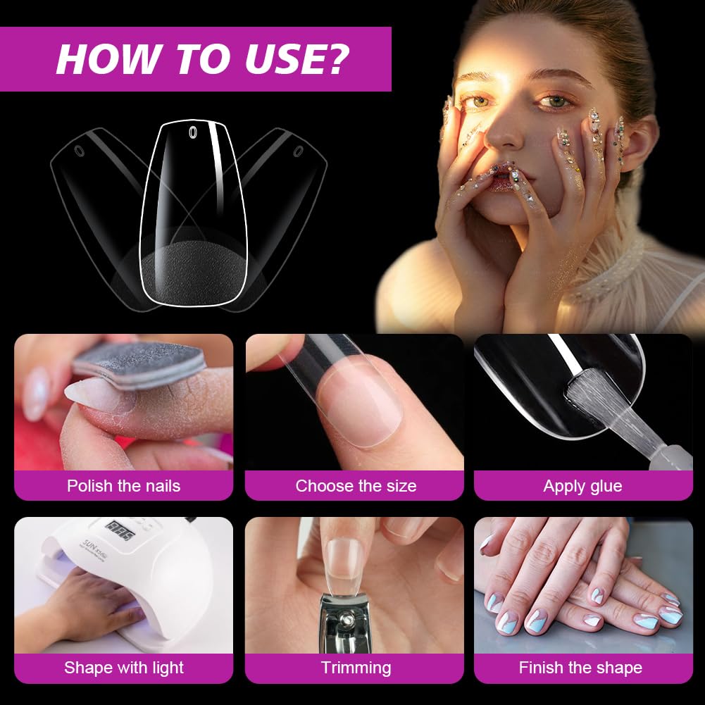 BUTBU Medium Coffin Nail Tips, 600PCS Soft Gel Full Cover Nails-Tips, Clear Acrylic False Press on Nail Tip, 12 Sizes NAIL Extensions Kit for DIY Manicure Art Salon - Image 4
