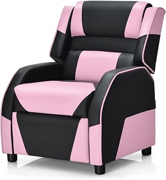 ARLIME Kids Recliner, PU Leather Kid Lounge Chair w/Footrest, Armrest, Headrest & Lumbar Support, Adjustable Gaming Toddler Sofa Armchair for Boys Girls Pink