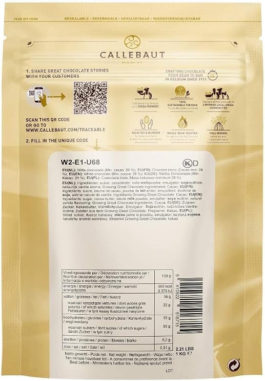 Callebaut W2 Finest Belgian White Chocolate Couverture Callets 1kg