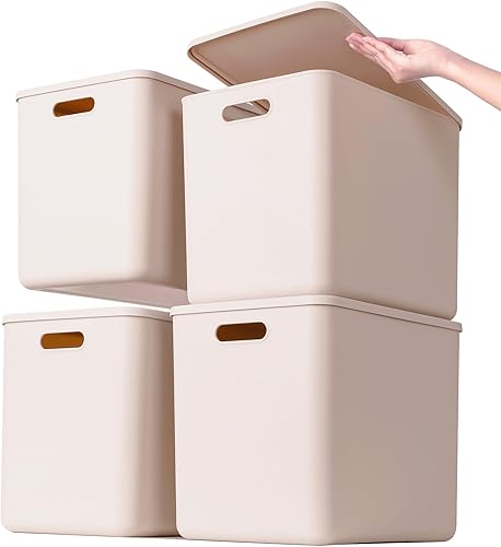 Contenedores de almacenamiento de plástico con tapas, cestas de almacenamiento, contenedor con asa, contenedores organizadores de almacenamiento