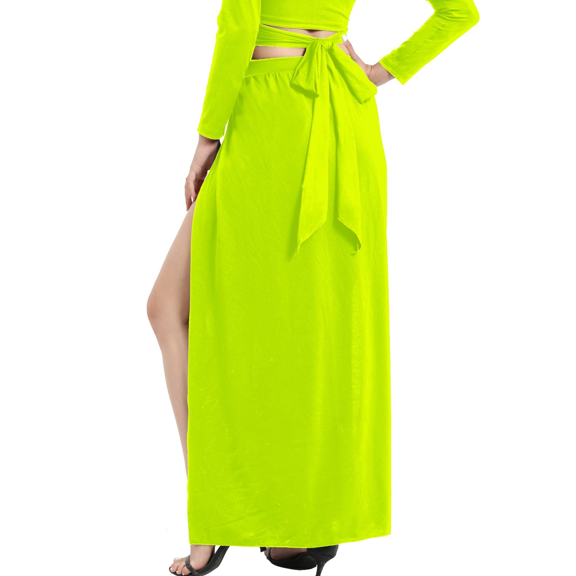 SILUI Women's High Waist Double Slit Sexy Plus Size Thigh Split Flowy Long Maxi Skirt