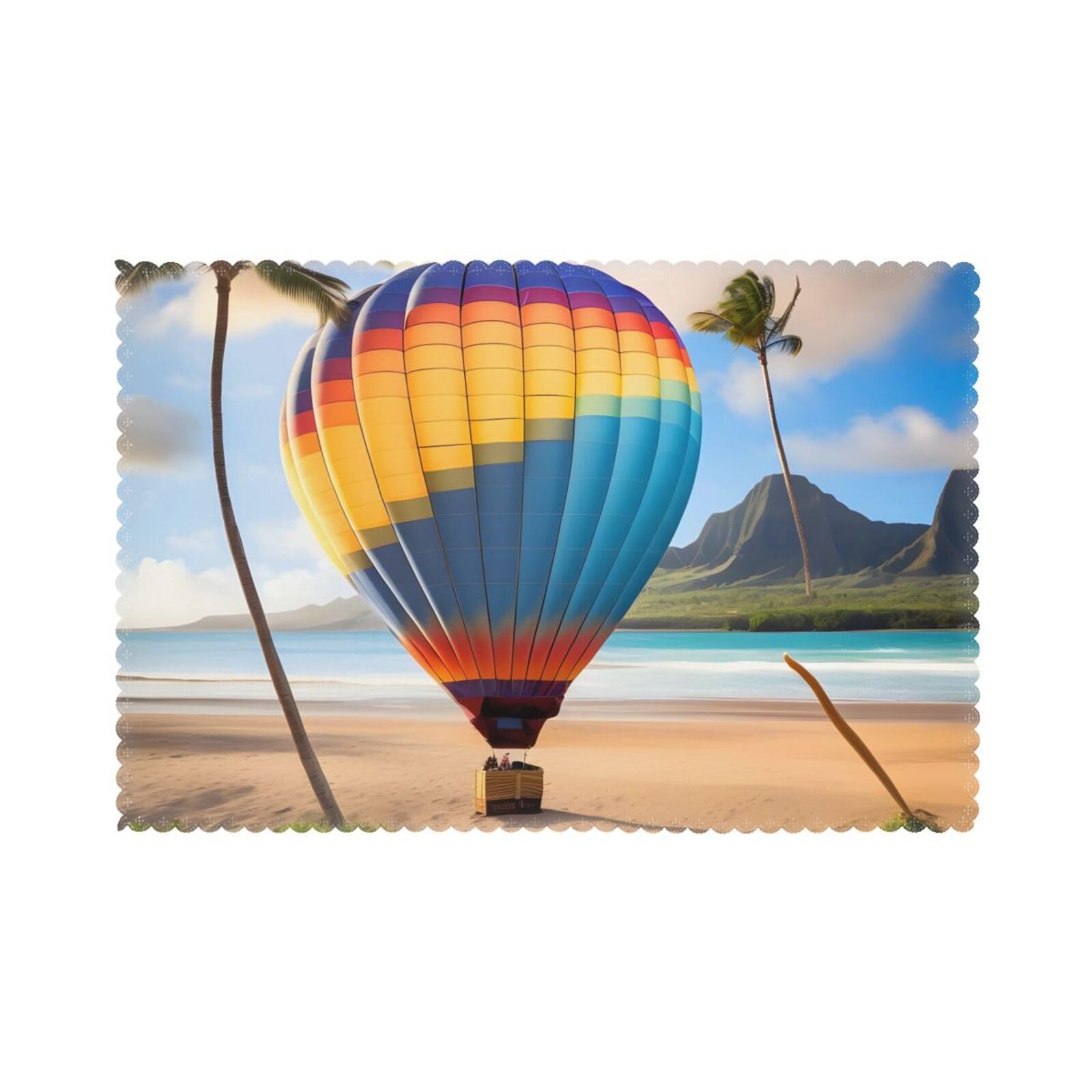 Hawaii Hot Air Balloon Placemat set of 6, oil-proof and insulated dining table placemats, washable and wipeable.