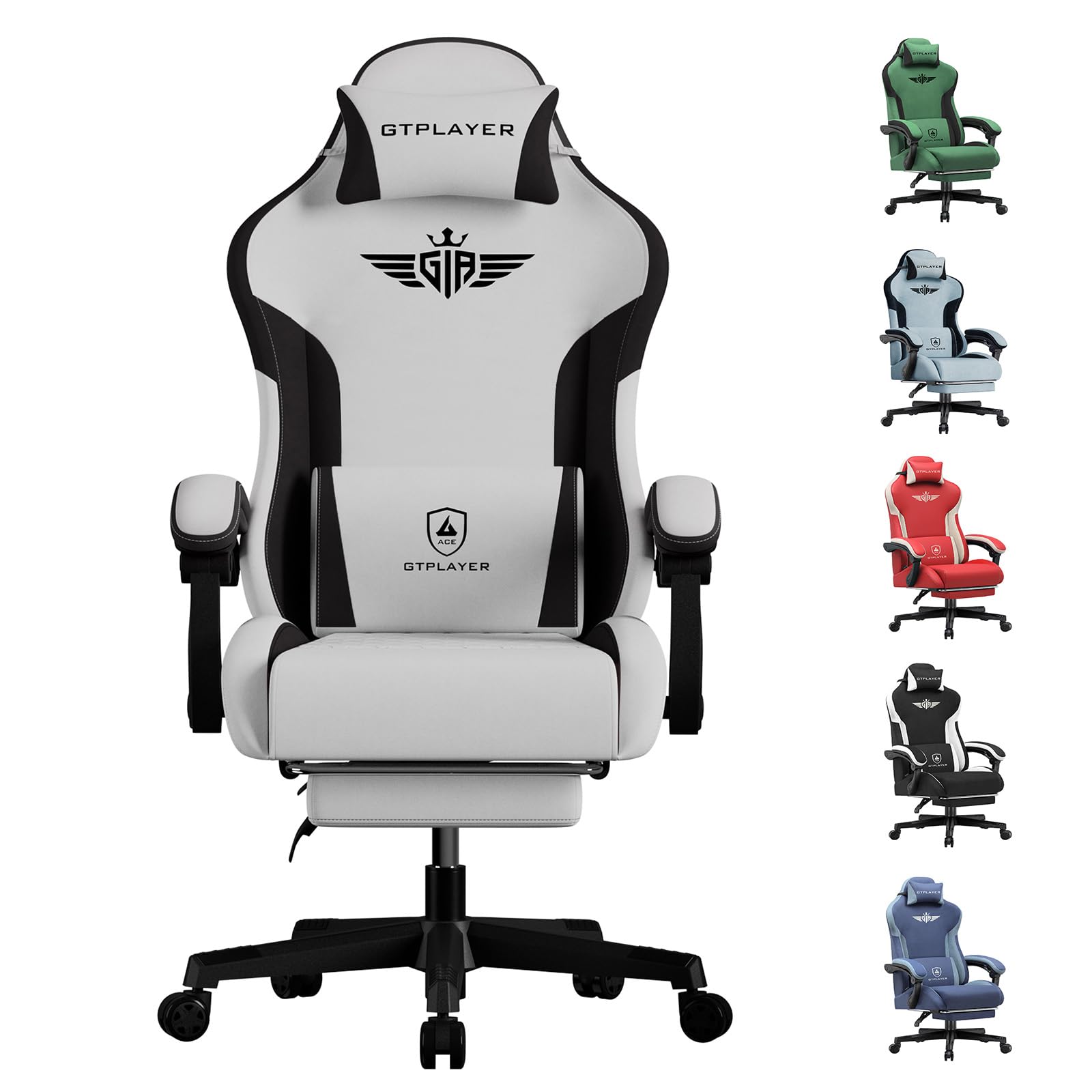 GTPLAYER Gaming Chair Computer Office Chair Lumbar Support Linkage Armrests and Footrest Ergonomic Game Chair for Adults with