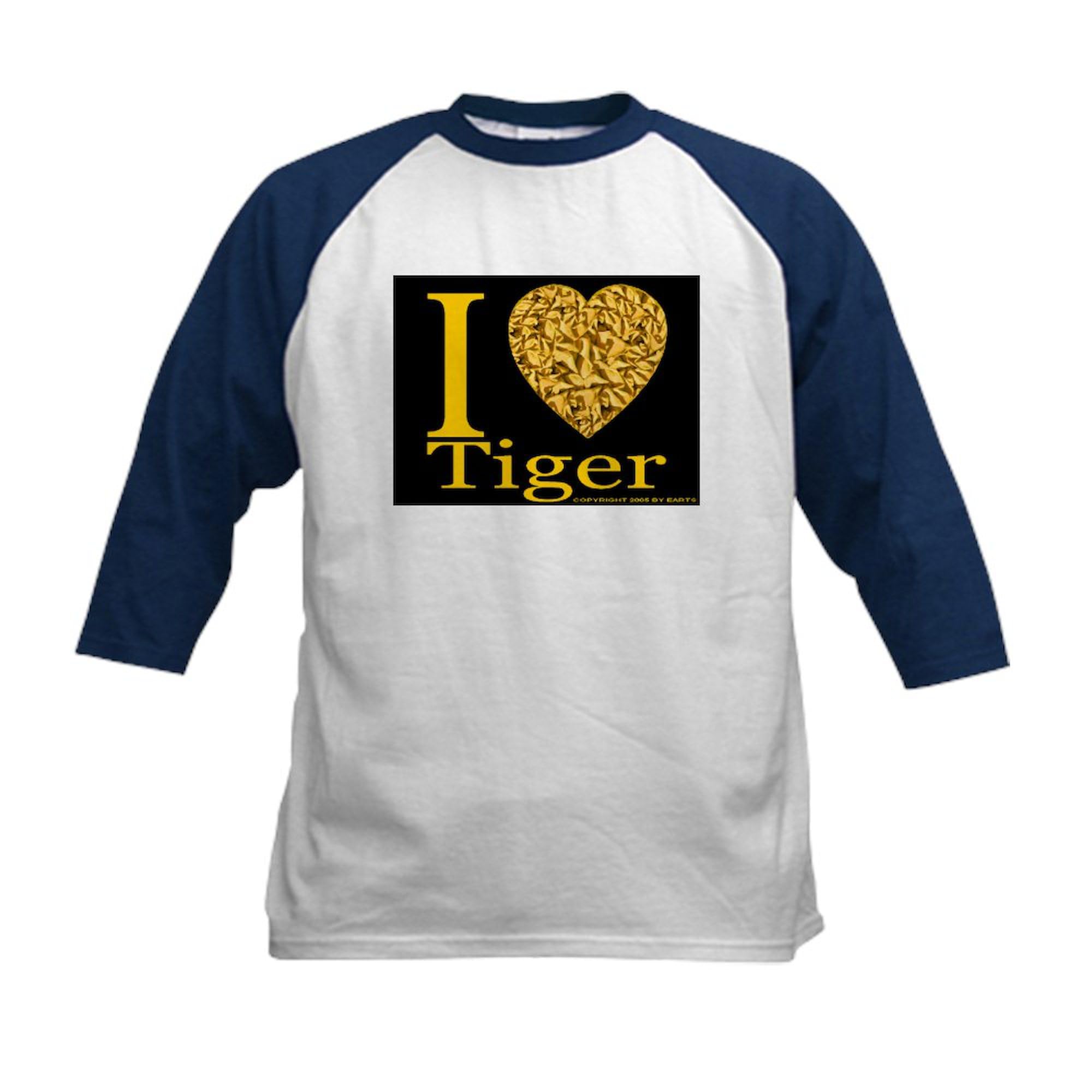 CafePress I (Heart) Tiger Kids Baseball Jersey Kids Cotton Baseball Jersey, 3/4 Raglan Sleeve Shirt Navy/White
