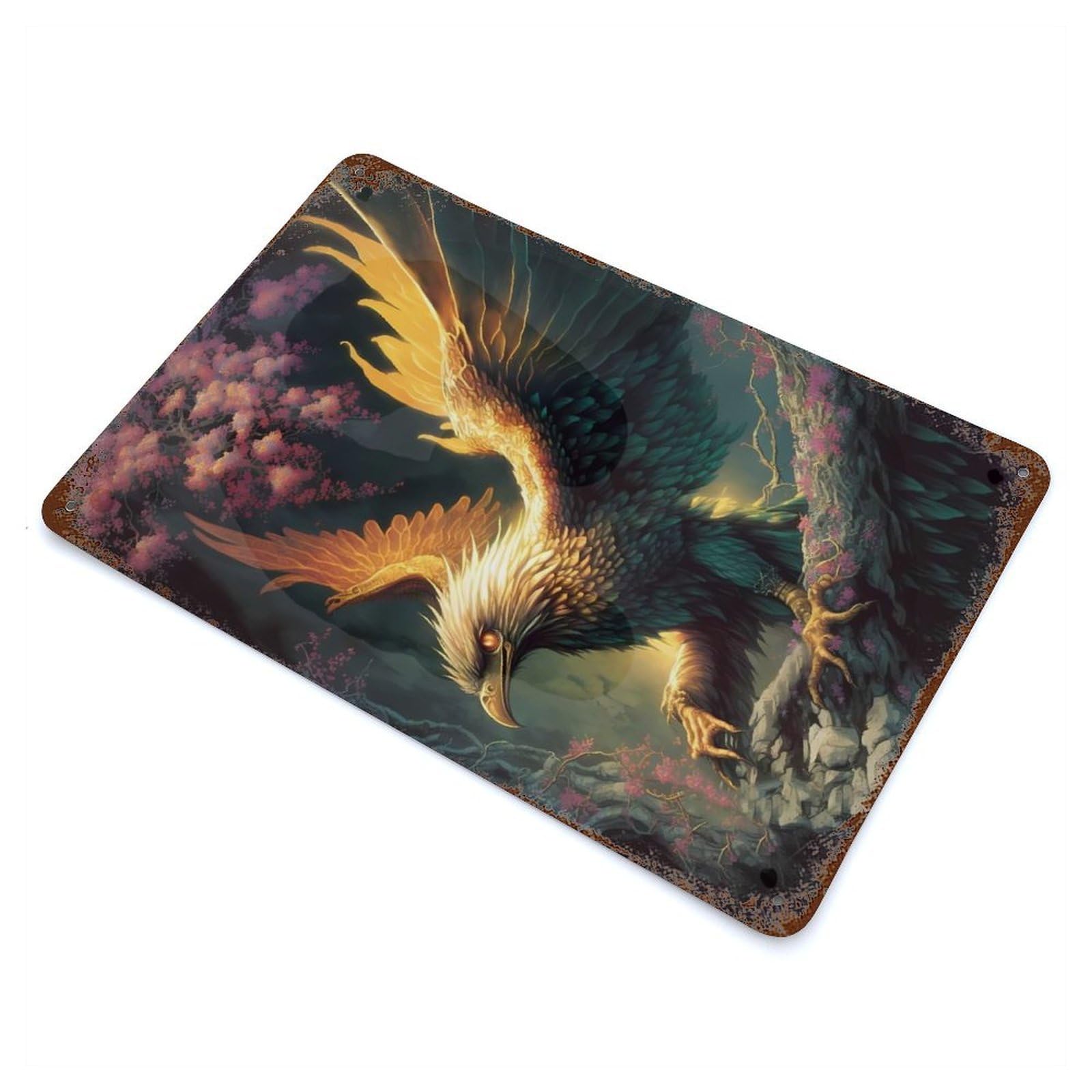 Phoenix Bird Cuddly Rust Effect Tin Sign 11.8"x7.9", Ideal for Shed, Workshop And Garage Wall Decor