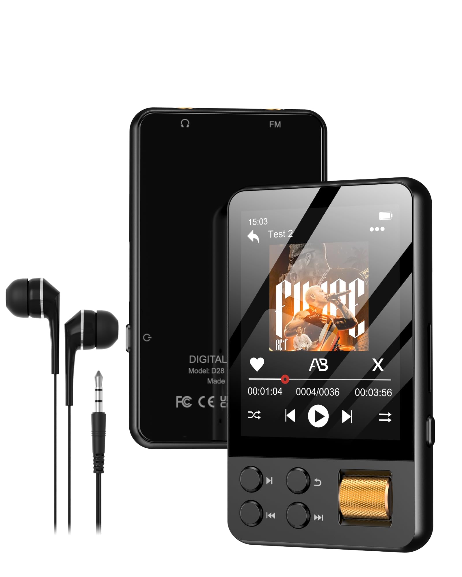 MP3 Player Bluetooth 5.4 mit vorinstallierter 128GB TF-Karte | MP3 Player Kinder mit Kopfhörer, 2,4 Zoll Touchscreen, für Audible Hörbücher, HiFi Klang, FM Radio, Sprachrekorder, TXT eBook