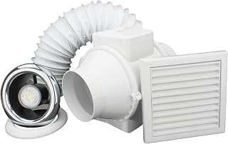 VENTS 4 inch Inline Bathroom Extractor Fan Kit Silent Timed Universal Loft Ventilation System with Chromed LED Light for 100 mm Flexible Duct Shower White Plastic Louvre