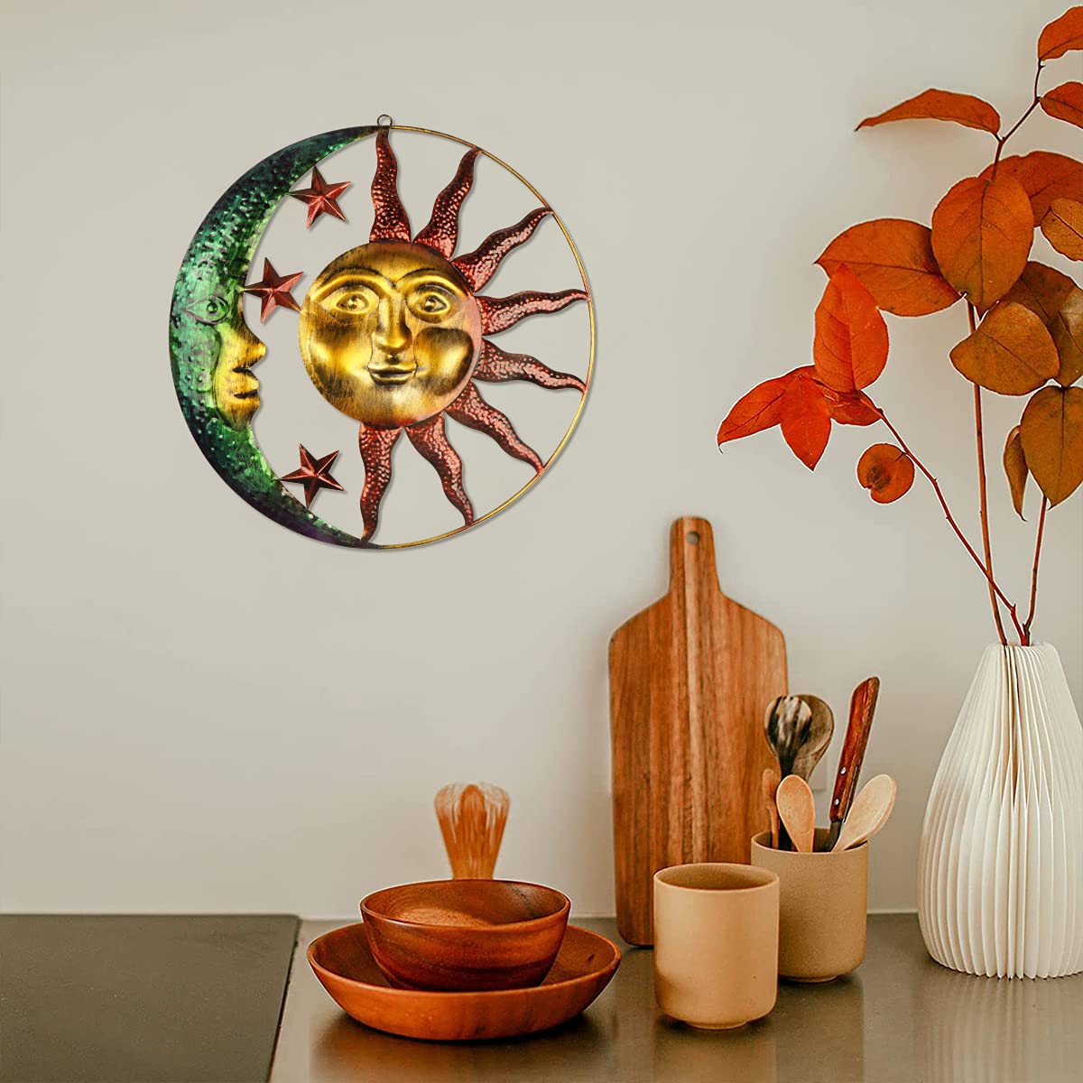 BVLFOOK Decorazione Da Parete Metallica Per Esterni - Grande Sole Da 32 Pollici Con Vetro, Perfetta Per Giardino, Patio O Soggiorno - Arredamento Che Colpisce