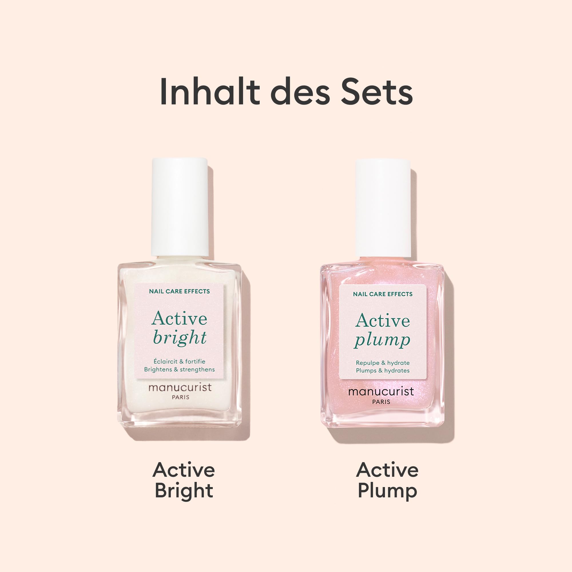 Manucurist Active Icons Duo Nagellack Set – Active Bright und Active Plump Nagellacke – Nagelhärter – Aufhellender Behandlungslack & Pflege – Geschenkset Frauen