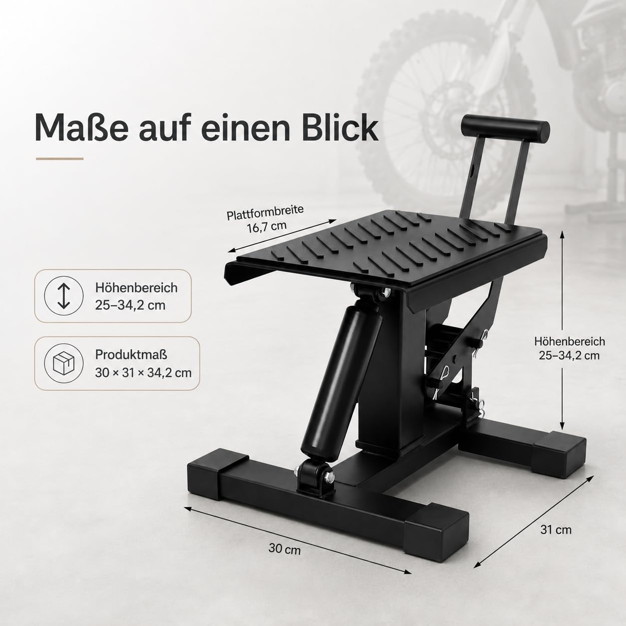 Cavalletto sollevatore per motocross, 200 kg, altezza regolabile | Ponte sollevatore per moto con regolazione in altezza e blocco di sicurezza, supporto idraulico per diverse moto