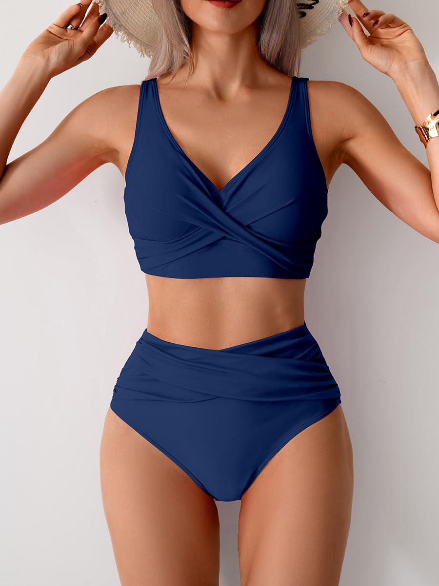 Damskie bikini 2-częściowe zestawy bikini push-up dekolt w serek wyściełane bikini z wysokim stanem bikini dla kobiet