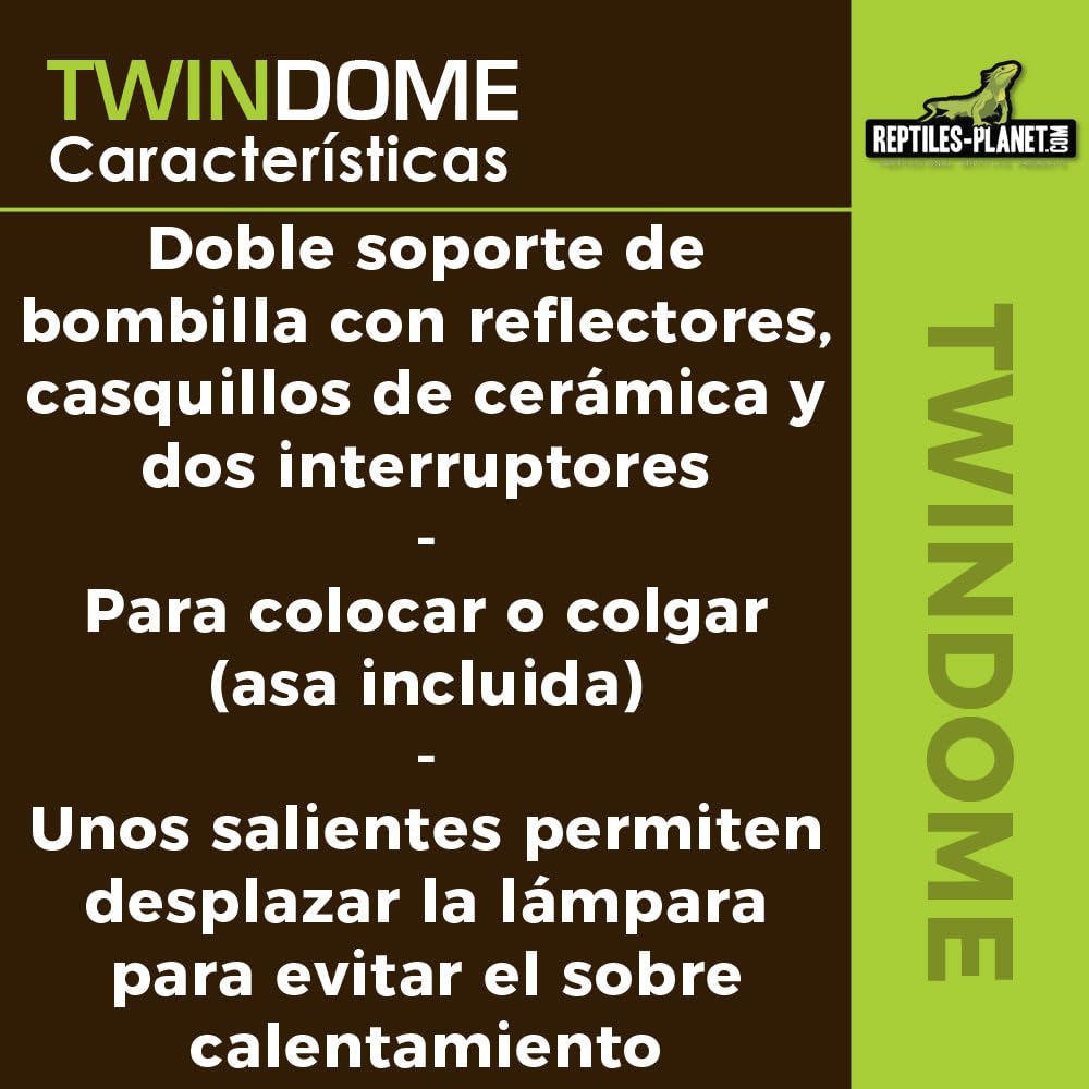 Reptiles Planet Twindome 14 - Soporte Doble para Bombilla para Colgar o Colocar en el terrario (14 cm de diámetro, 16 cm)