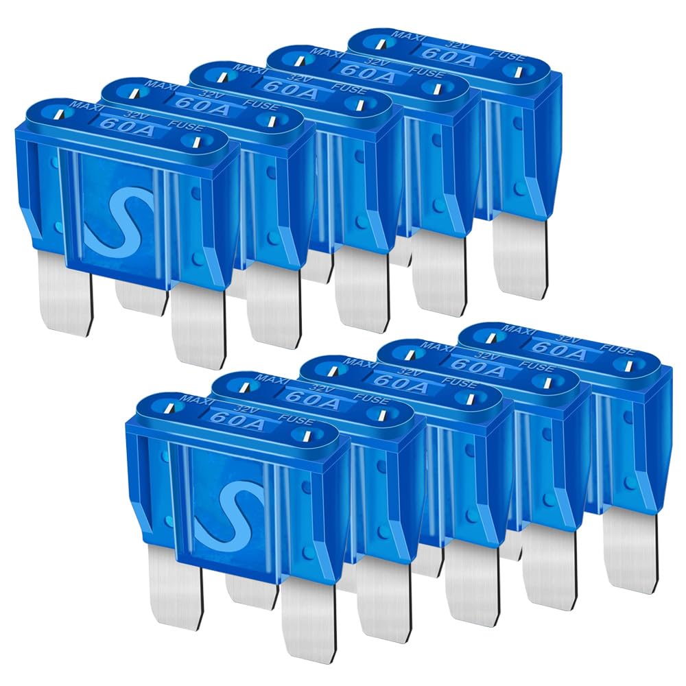 Gebildet 10Pcs Blade Fuses Maxi APX Replacement Fuses 60A for Cars Trucks RVs Boats Automotives Vehicle Campers SUV