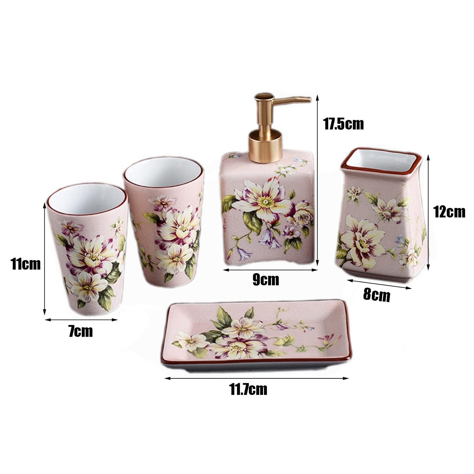 Set di accessori per il bagno Inclusi 1 portaspazzolino, 2 bicchieri for gargarismi, portasapone, dispenser for lozione, 5 pezzi Arredamento per gli affittuari(Pink)
