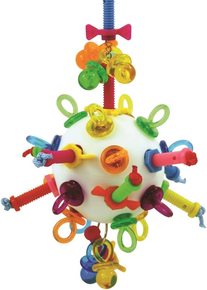 Nuts, Bolts & Binkies Parrot Toy | Large Plastic Ball shaped Bird Puzzle | African Grey Parrots - Amazon Parrots - Cockatoos - Macaws