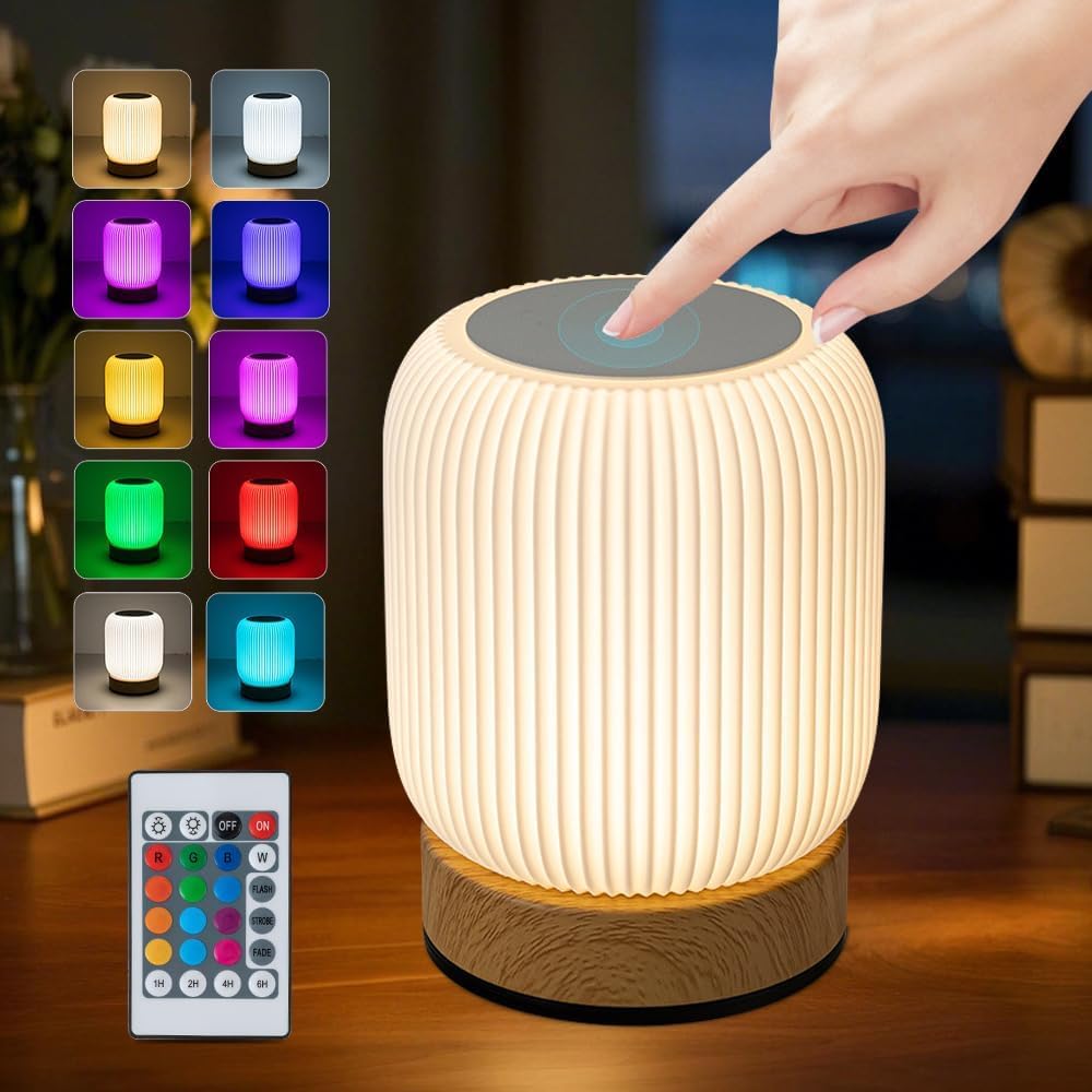 QiSino Touch Lamps Bedside,LED Table Lamp,Night Light with RGB, 3000mah Cordless Lamp Rechargeable Lamp, Night Light Kids for Baby Nursing Bedroom Living Room
