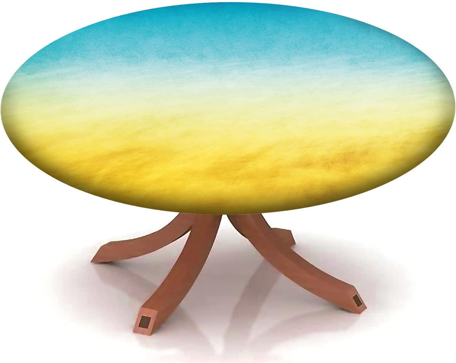 Beach Pattern Round Fitted Tablecloth,Elastic Edge,Suitable for Catering and Kitchen Can Wipe Dining Round Table coverr,Blue Brown,for 57" to 68" Round Tables