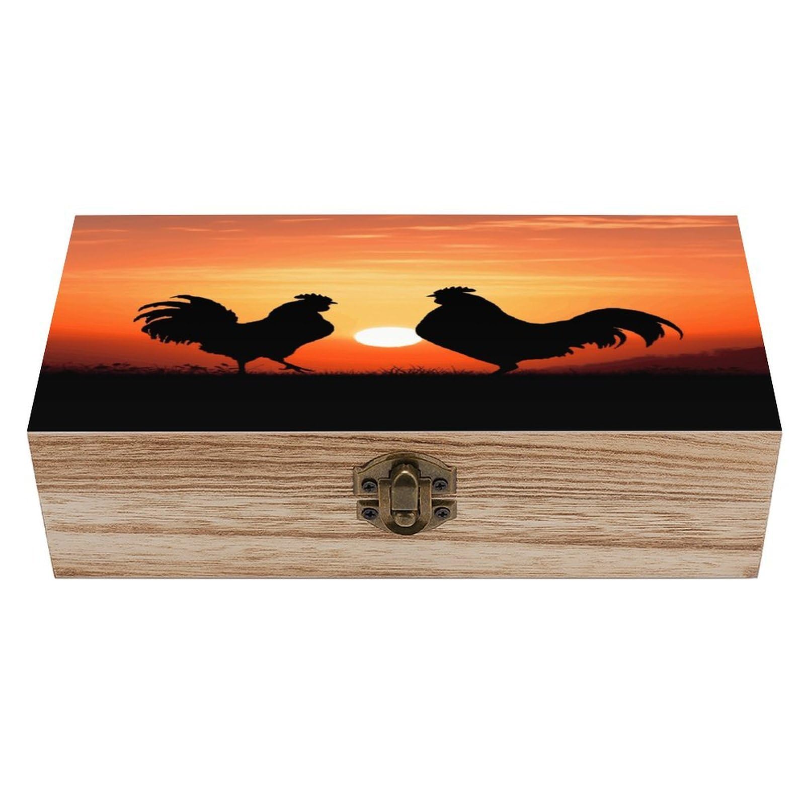 VstaDank Animal Chickens Wooden Storage Box Wooden Keepsake Box with A Hinged Lid Fashion Memory Treasure Boxes Decorative Jewelry Case for Crafts Photo Home Decor Wood Gift Box