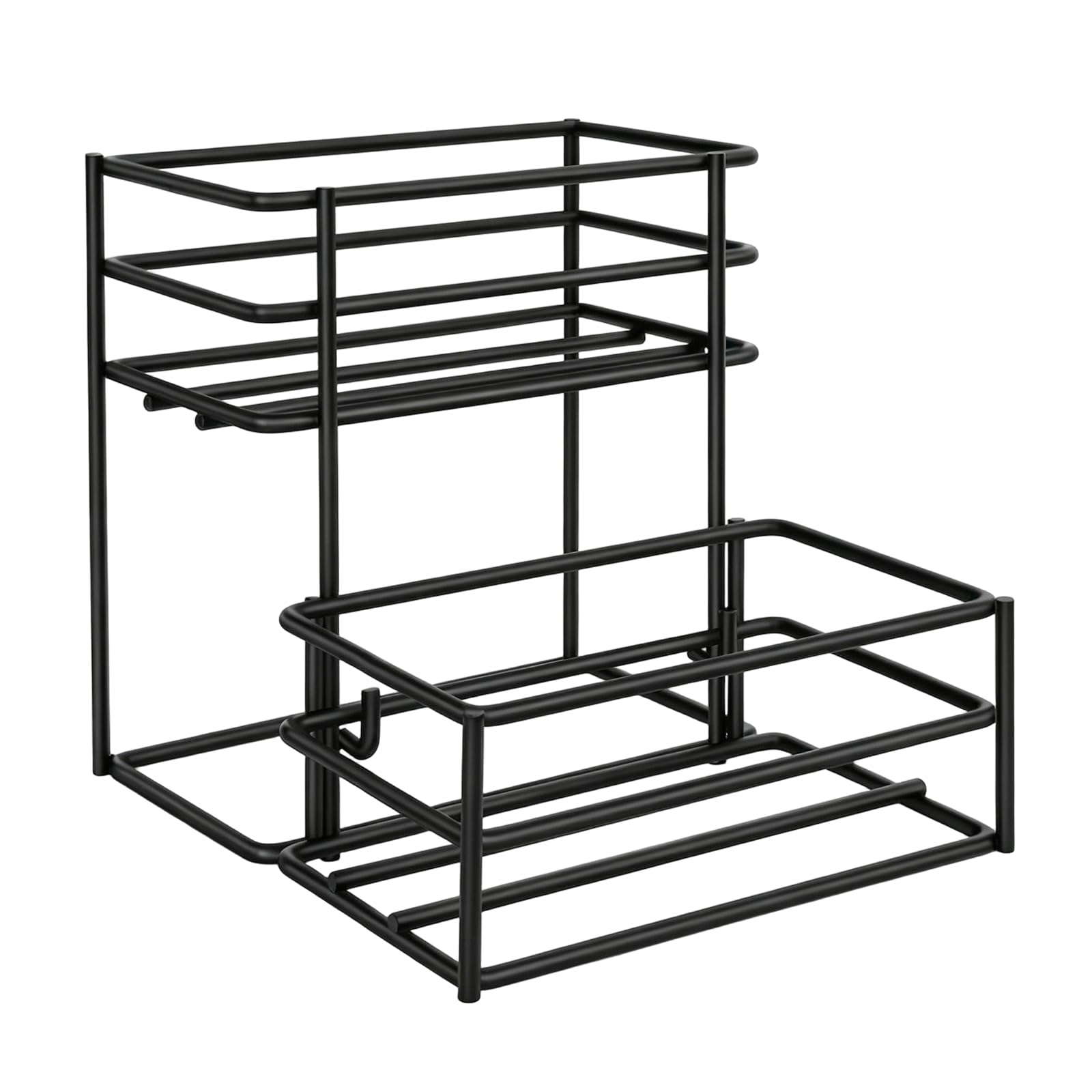 FOLODA Countertop Bottle Storage Rack, Black Metal Syrup Organizer for Coffee Station, Kitchen Counter and Condiments Vinegar Holder