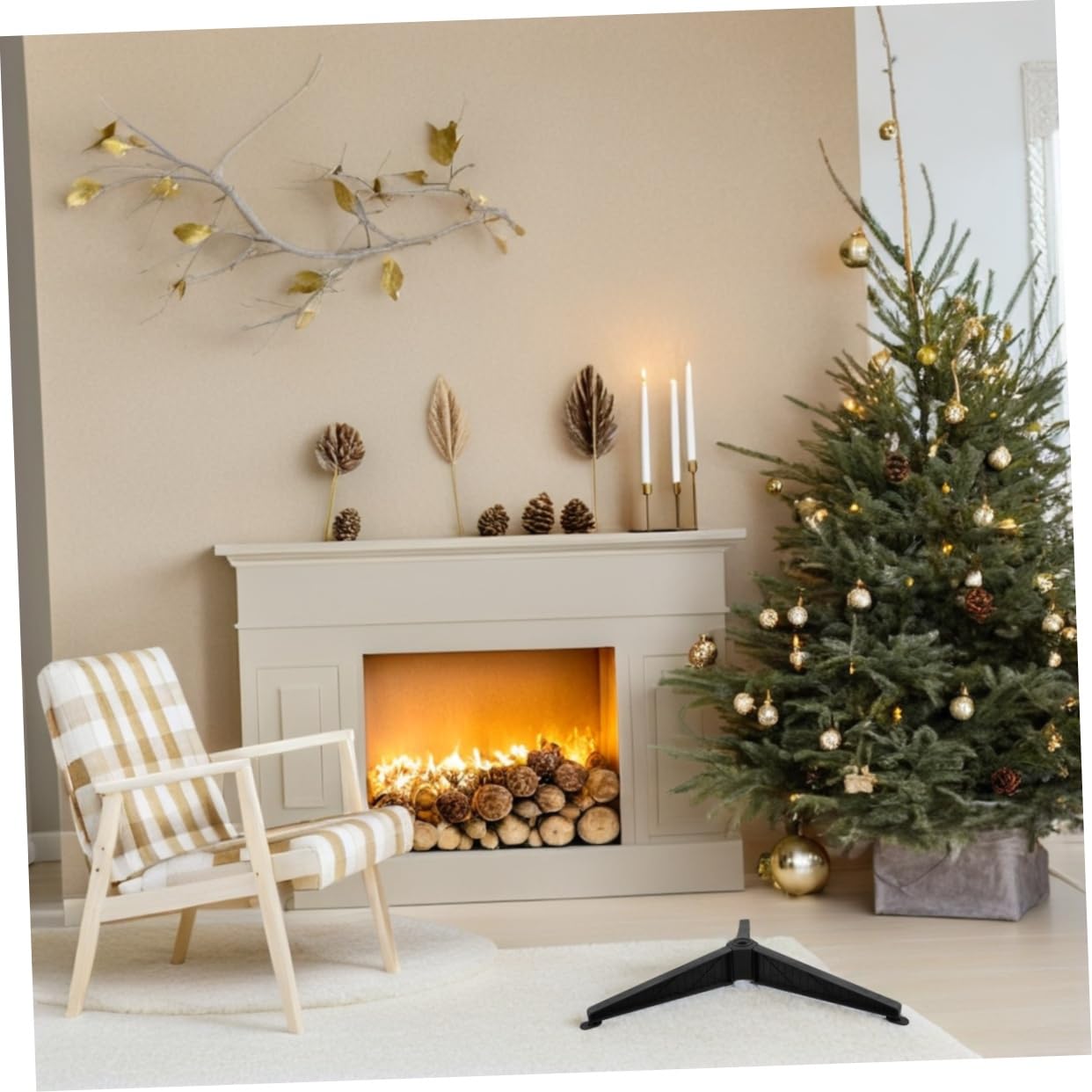 KONTONTY Artificial Christmas Tree Stand Base Support for Holiday Decor Easy Assembly Xmas Tree Support Rack Essential Home Supplies for Festive Celebrations