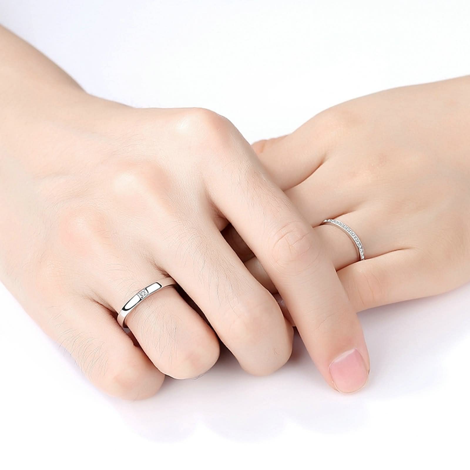 WXKAGF Verlobungsringe für Paare, Ringe Vintage Silber Eternity Love mit weißen runden Zirkonia Sterlingsilber verstellbar