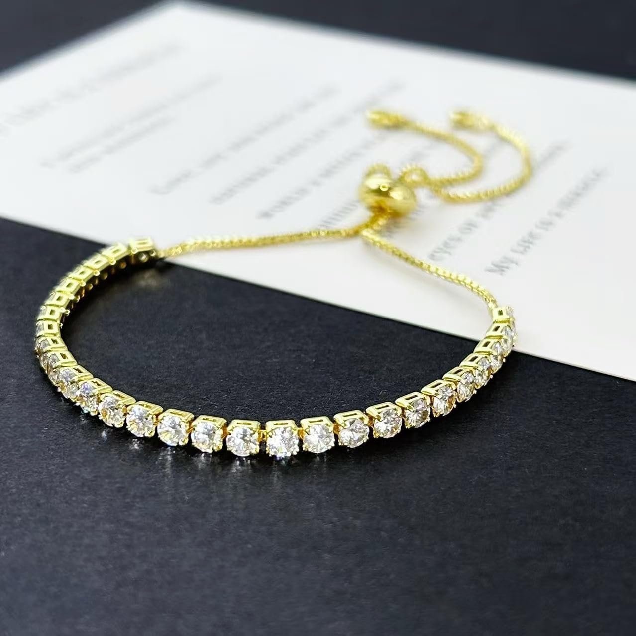 3PCS Tennis Bracelet Set, Gold/Silver/Rose Gold Plated Adjustable Bracelets for Women 6-9 inch, Fashion Jewelry Christmas Gift