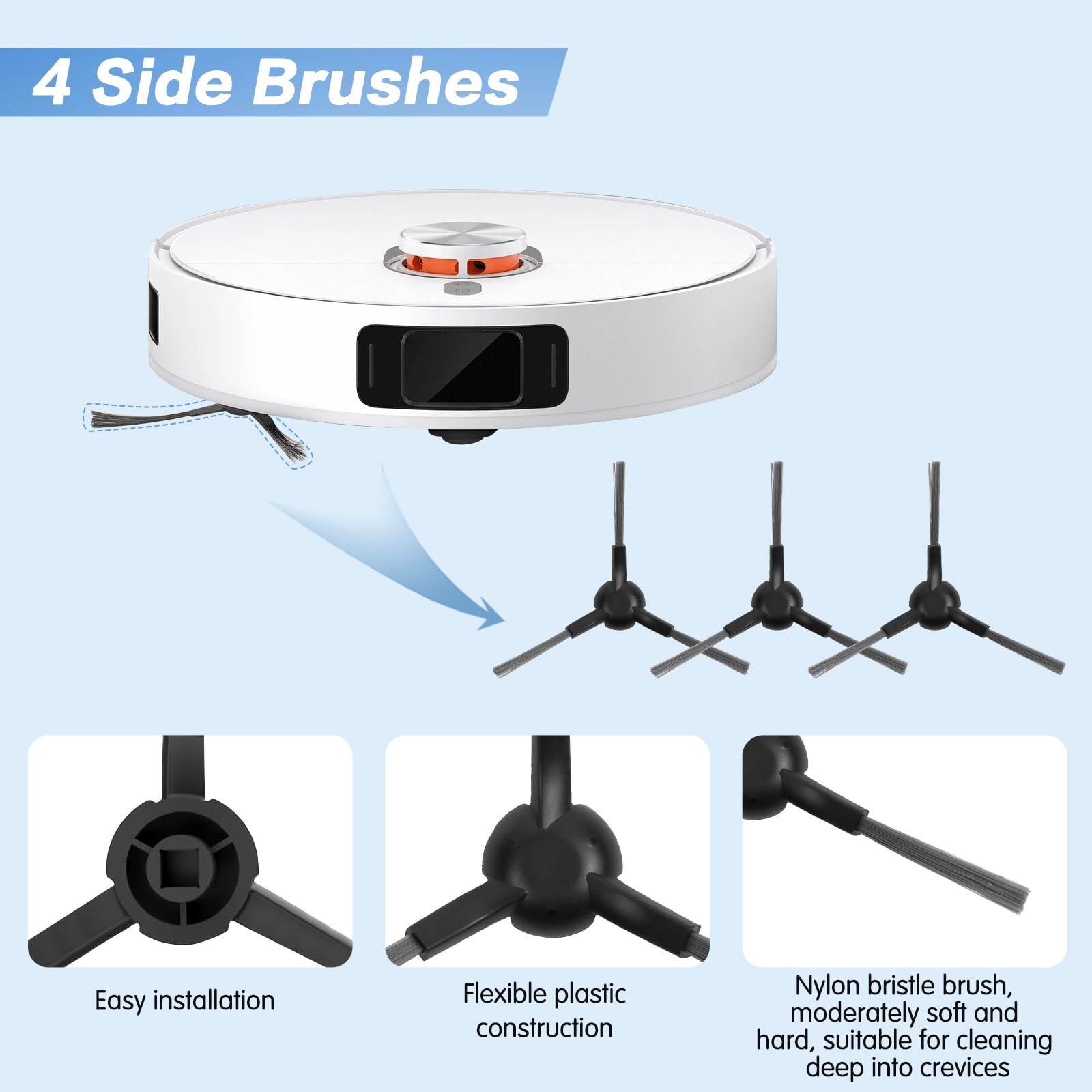 Accesorio de Repuesto Compatible con Xiaomi X20 Pro/X20 Max Robot Aspirador Recambios, 1 Cepillo Principal, 2 Filtros, 4 Cepillos Laterales, 4 Paños de Fregado, 6 Bolsas para el Polvo — view 5