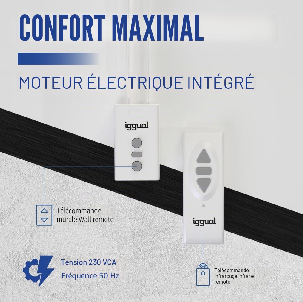 iggual Écran de Projection 84" Pouces - Électrique Enroulable - Panoramique 16:9 - Chute Réglable - Télécommande et Interrupteur Aux - Adapté Mur/Plafond - Compatible 4k, Tout Projecteur (184x104 cm)