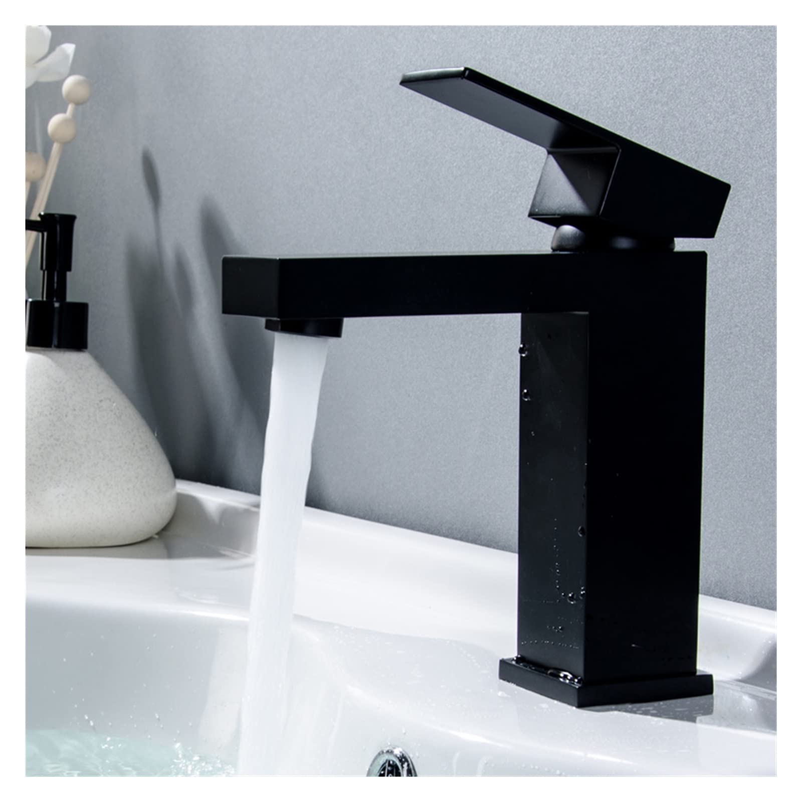 Robinet d'évier mitigeur carré en laiton pour eau chaude et froide de salle de bain
