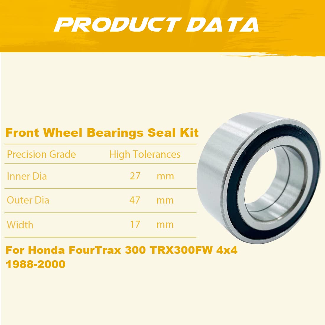 Front Wheel Bearings Seal Kit Replacement for Honda FourTrax TRX300FW 4x4 1988-2000 Left and Right Side