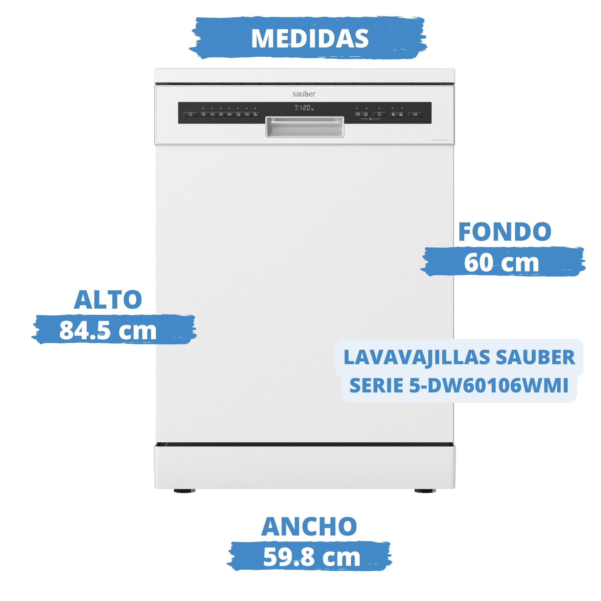Sauber - Lavavajillas 60 cm Serie 5-DW60146WMI - D - Capacidad para 14 Servicios Tercera Bandeja - Display - Programa ECO - AUTODOOR - Color Blanco - ENTREGA E INSTALACIÓN INCLUIDA EN DOMICILIO