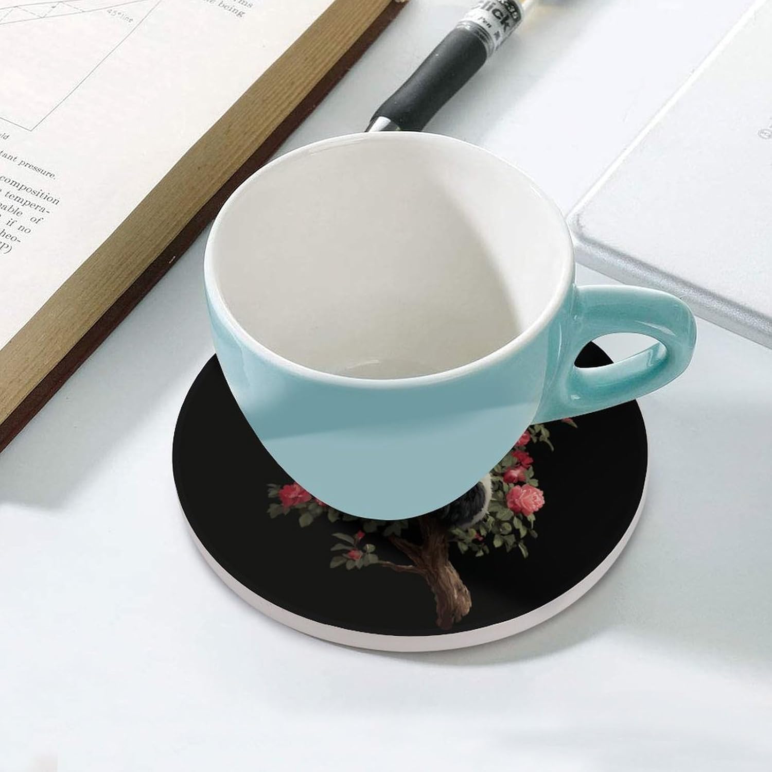 Cute Panda Floral Funny Round Ceramic Coasters for Drink Absorbent Cup Holders Tabletop Protection