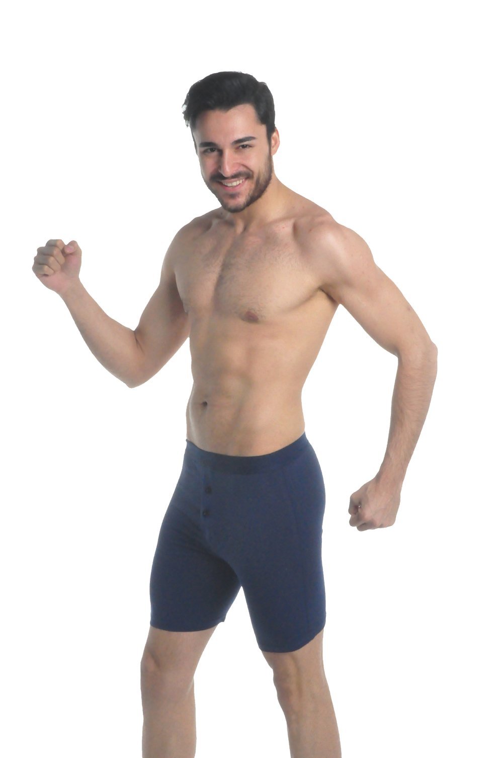 elegance1234 Men's Soft Cotton Long Leg Boxer Shorts with Button Fly (Ref:1150-Button Fly) (XX-Large, Navy)