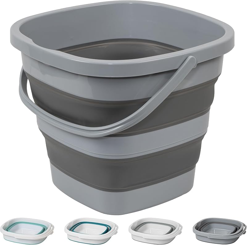 Cubo plegable, cubo de fregona de 2,6 galones y 10 litros para limpieza, lavado de autos, bañera de plástico portátil para camping, RV, playa, pesca, jardín, interior y exterior, para ahorrar espacio, cubos de hielo