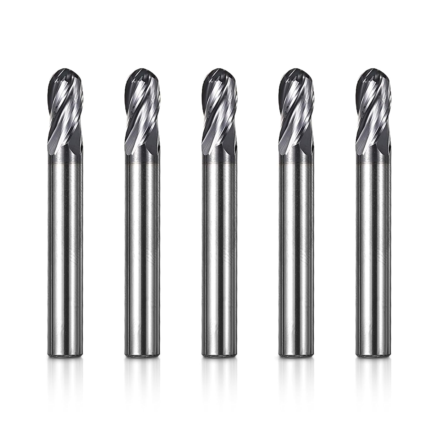 SainSmart Genmitsu 5pcs Ball Nose End Mills CNC Router Bits, 1/4" Shank Tungsten Steel CNC Cutter with 4-Flute Carving, 2” Overall Length, TiAlN Coated, for Aluminum, Metal, Plastic, MDF, Wood, 4BNC05