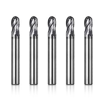 SainSmart Genmitsu 5pcs Ball Nose End Mills CNC Router Bits, 1/4" Shank Tungsten Steel CNC Cutter with 4-Flute Carving, 2 Overall Length, TiAlN Coated, for Aluminum, Metal, Plastic, MDF, Wood, 4BNC05