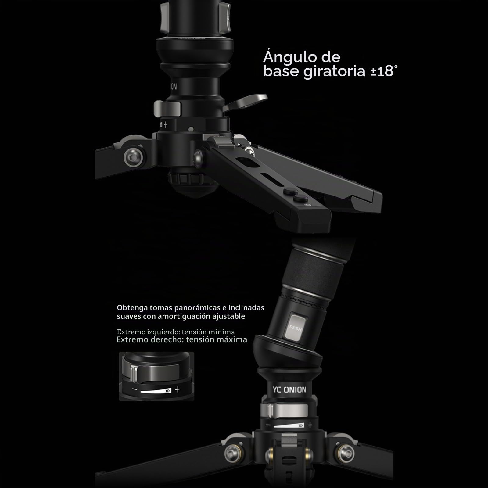 YC Onion Pineta Pro Monopie de Fibra de Carbono con Cabezal Fluido FH60 y Base de Pedal, Soporte de luz, monopie de Viaje liviano con Placa de liberación rápida para cámaras DSLR, cardán, etc.